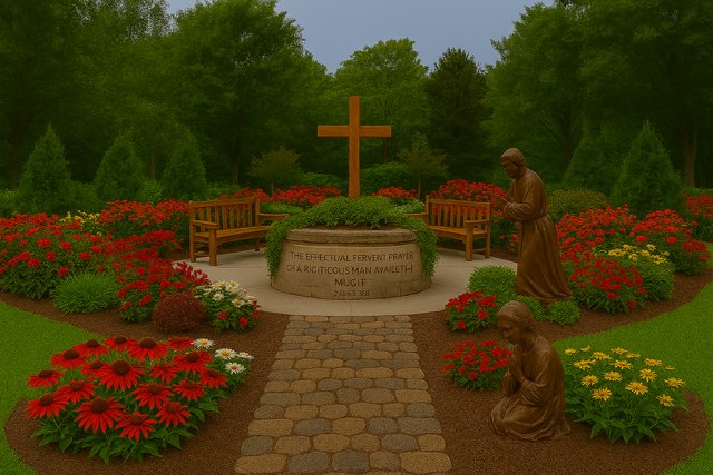 Concept reference: prayer garden with walking paths, seating and Scripture markers